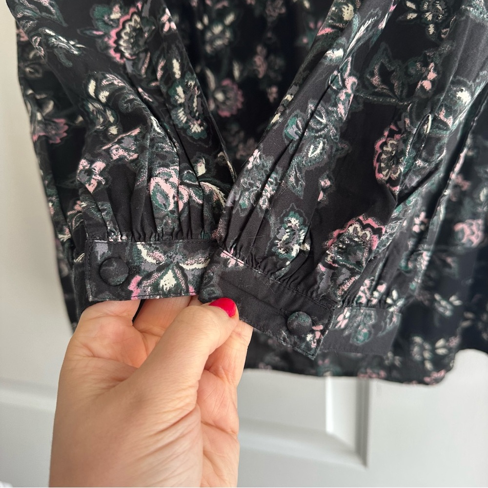 Lane Bryant Lace-Yoke Floral Long-Sleeve Blouse in Black and Pink - Picture 4 of 6